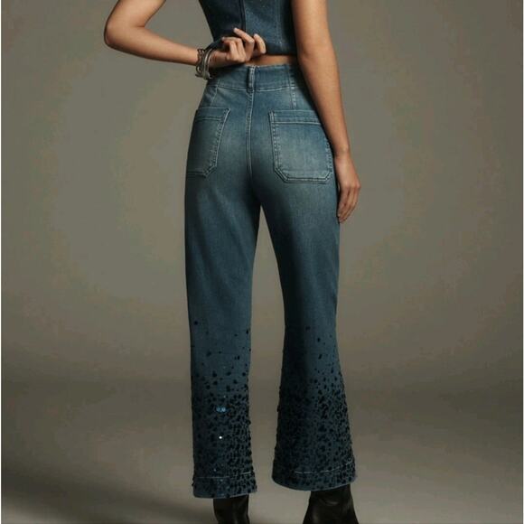 Anthropologie Colette Cropped High-Rise Wide-Leg Jeans: Sequin Sparkle, 23 TALL - Picture 7 of 11